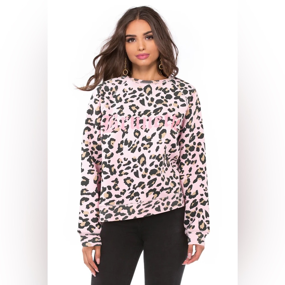 Brunette the Label PINK LEOPARD MIDDLE SISTER CREW NECK SWEATSHIRT